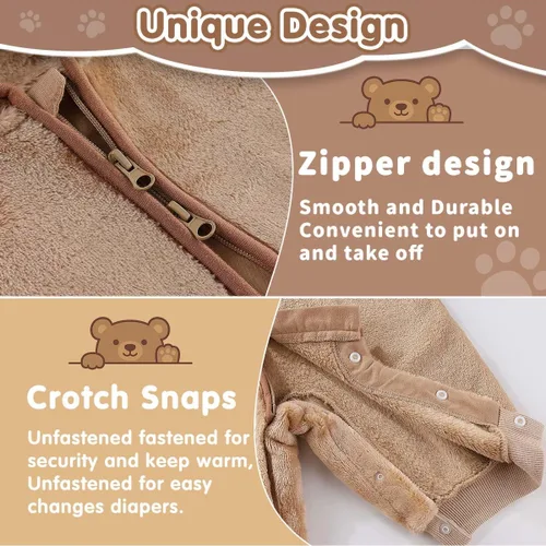 Vista 4 de Fairy Baby Newborn Baby Bear Outfit Suit Thin Fleece Jumpsuit Romper Hooded Winter Clothes Snowsuit Coat Infant Girls Boys