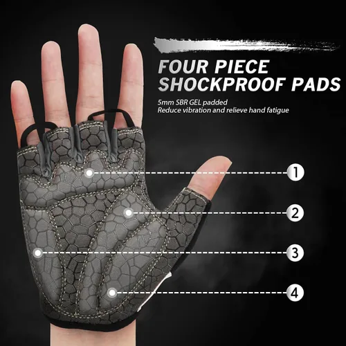 Vista 2 de Guantes de bicicleta para hombres y mujeres con almohadilla antideslizante que absorbe los golpes, guantes de ciclismo ligeros de medio dedo