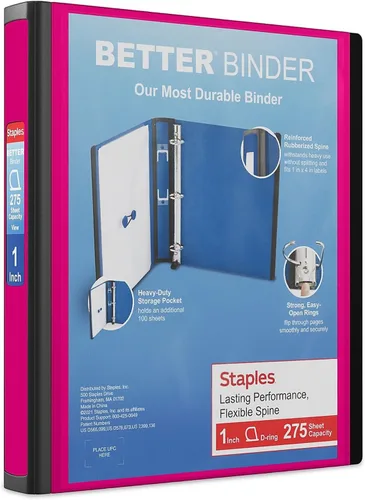 Vista 34 de Carpeta con anillos en forma de "D" de 1 pulgada para mejor visualización Staples, Negro