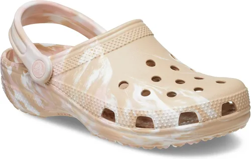 Vista 3 de Crocs - Zueco clásico unisex teñido con efecto mármol, Chai/rosa, talla 12 de EE. UU. para hombre