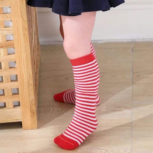 Vista 4 de Zando Calcetines deportivos de algodón con tres rayas para niños y niñas, uniforme de tubo, lindo tubo hasta la rodilla