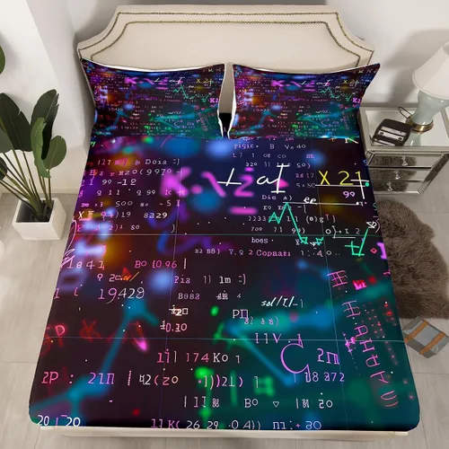 Vista 33 de Juego de ropa de cama ajustable con fórmula informática para niños y niños, diseño de geometría de acuarela, números, fórmula matemática, juego