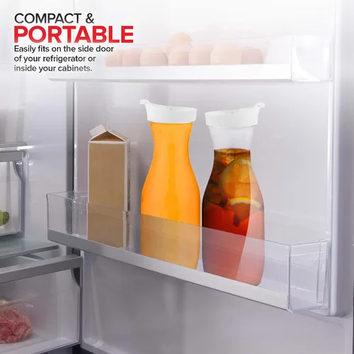 Vista 6 de Jarra de jugo de plástico con tapas (juego de 2) jarras de 32 onzas para barra de mimosa, jarra de bebidas con tapa, botella de agua, recipiente