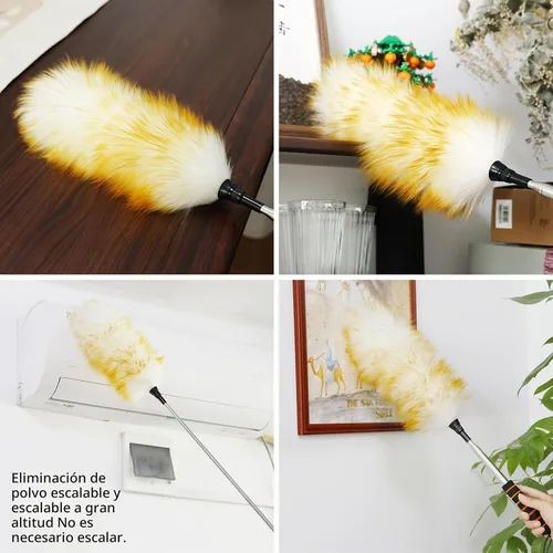 Vista 6 de Plumero de Limpieza Extensible de Lana de Cordero de 26-64 Pulgadas, Limpiador de Pared Antiestático con Agarre de Esponja y Poste de Extensión