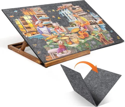 Vista 9 de Tektalk Tablero de Rompecabezas Plegable con Soporte/Base Ajustable de 3 Ángulos, Tapete de Rompecabezas Portátil Ligero con Caballete de Madera