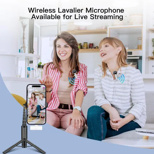 Vista 5 de Leettus 2pcs Micrófono Inalámbrico Lavalier para iPhone iPad Grabación de Video, Mini Micrófono para Transmisión en Vivo de Juegos, Entrevistas