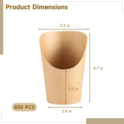 Vista 4 de OMISTAR 400 unidades de soporte para papas fritas francesas, vasos de papel kraft desechables, recipientes de 14 onzas para bocadillos