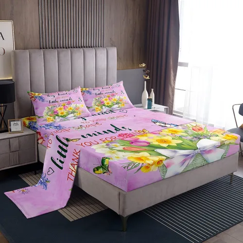 Vista 12 de Regalos de jubilación para mujer, juego de sábanas de tamaño individual, sábanas de girasol, regalo para profesores, cesta de cosecha floral, juego