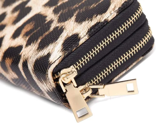 Vista 3 de Nabegum Cartera de leopardo para mujer con estampado de guepardo doble cremallera gran capacidad para tarjetas de crédito marrón