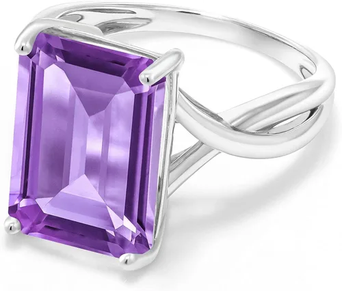 Vista 3 de Gem Stone King Anillo de compromiso de oro blanco de 10 quilates con amatista morada para mujer