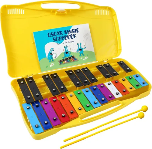 Vista 8 de MINIARTIS Glockenspiel Xilófono Xilófono de 25 notas con teclas metálicas coloridas para niños Instrumento musical de percusión Juguete