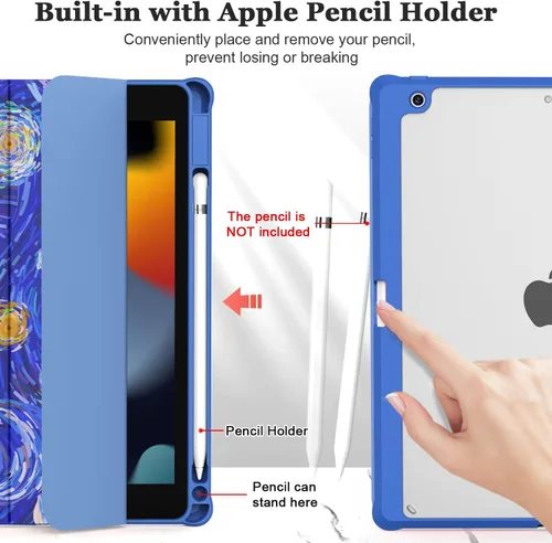 Vista 5 de OKP Funda para iPad de 9ª/8ª/7ª generación (2021/2020/2019), iPad de 10.2 pulgadas con soporte triple, funda delgada para iPad de 9/8/7