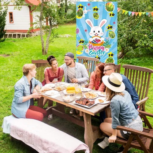 Vista 5 de Juego de lanzamiento de Pascua con 3 bolsas de frijoles, juego de fiesta de conejo de Pascua para adultos suministros de fiesta (estilo verde)