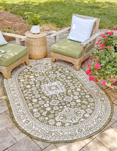 Vista 25 de Unique Loom Outdoor Aztec Collection Alfombra de área, Chalca (5 pies 3 pulgadas, octágono, aguamarina/marfil)