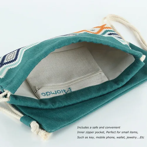 Vista 3 de Mochila con cordón Miomao estilo bohemia cadena bolsa lona playa deporte Daypack