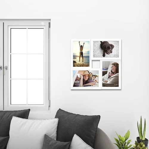 Vista 3 de Malden International Designs - Marco de fotos para pared, con capacidad para cuatro fotos: 2-6 x 4 y 2-4 x 6 pulgadas, plástico blanco, decoración