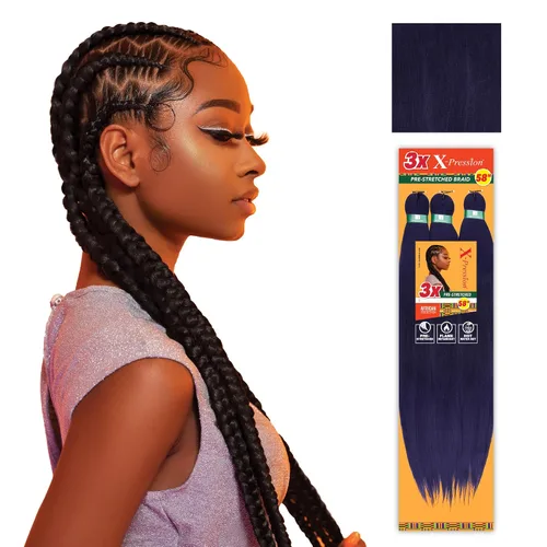 Vista 42 de Sensationnel X-Pression - Trenzas sintéticas prestiradas, 3 unidades, 58 pulgadas, negro azabache 1 Cabello trenzado, Kanekalon, ignífugo