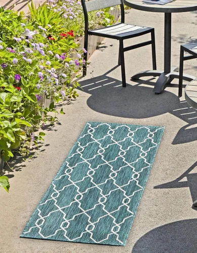 Vista 18 de Unique Loom Outdoor Trellis Collection - Alfombra de área con diseño de enrejado (2 x 6 pies 1 pulgada, azul/marfil)