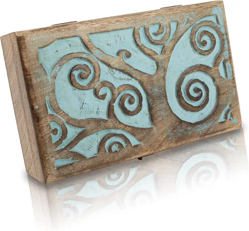 Vista 6 de Gran regalo de cumpleaños hecho a mano decorativo joyero de madera con tallado del árbol de la vida, cerradura y llave, organizador de joyas, caja
