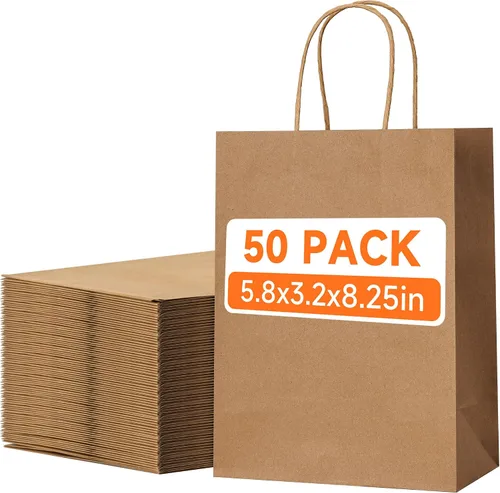 Vista 11 de METAPRINT 100 bolsas de regalo de papel de 8 x 4.5 x 10.8 pulgadas, bolsa de papel kraft negro con asas a granel para cumpleaños, bodas, fiestas