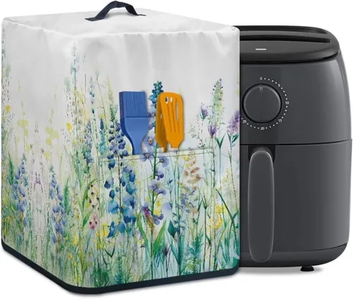 Vista 12 de Air Fryer Oven Dust Cover with Handle and Pocket, Easy Cleaning Electric Appliance Cover, Brown Flower Flor marrón (Brown Flower)