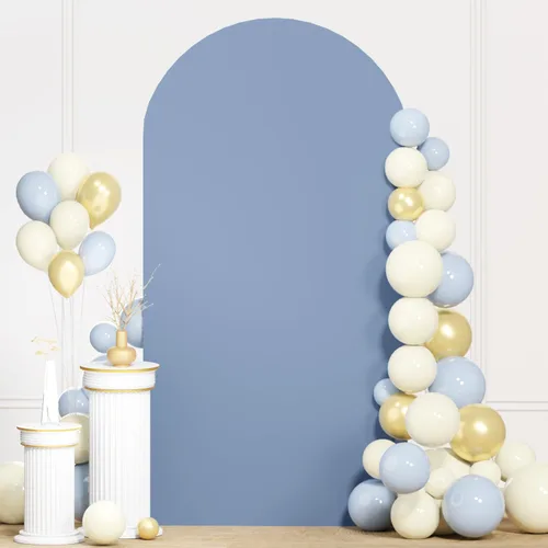 Vista 6 de Cubierta de Arco de Boda Azul Polvoriento 6FT Spandex Cubiertas de Arco Ajustadas Elásticas Cubierta de Arco Chiara de Fondo Elástico Cubiertas