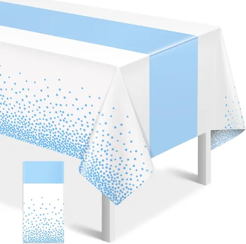 Vista 49 de MASHAN 1 mantel negro y azul para decoración de fiesta, mantel de plástico negro impreso azul, funda rectangular desechable para cumpleaños, boda