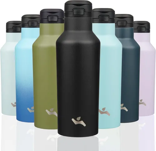 Vista 34 de Konokyo - Botella de agua aislada con popote, 25 onzas, doble pared de acero inoxidable al vacío con 2 tapas, cielo