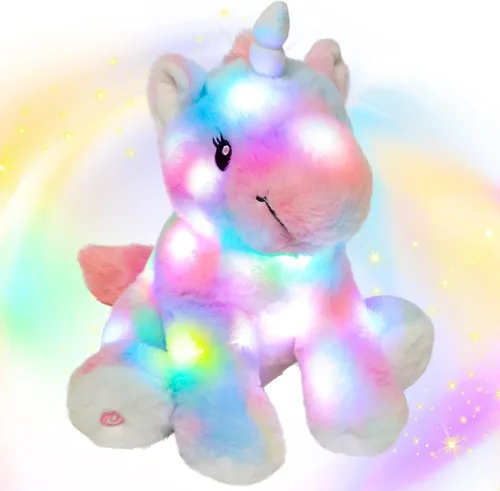 Vista 8 de Hopearl Unicornio de peluche con luces LED, flexible, con luces de noche que brillan en la oscuridad, para festival, cumpleaños, niños pequeños