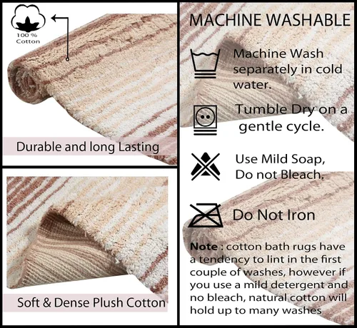Vista 6 de Home Weavers Gradation Collection - Alfombra de baño 100% algodón, suave y absorbente, antideslizante, lavable a máquina, rectangular, 17 x 24 Beige