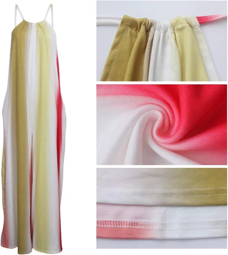 Vista 7 de BestGirl Overol casual suelto para mujer, talla grande, estampado de rayas, tirantes delgados, pantalones de pierna ancha con bolsillos