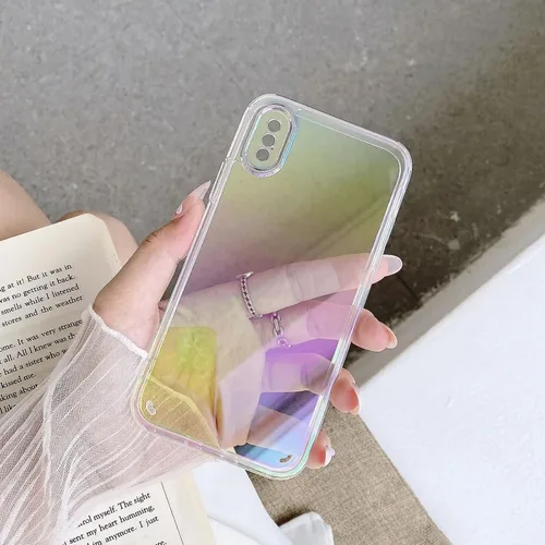 Vista 2 de Miagon - Funda láser colorida para iPhone 7 Plus/8 Plus, diseño de rayos láser, color arcoíris, holográfico, transparente, delgada, dura