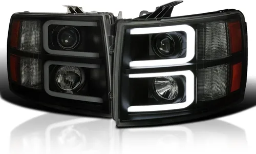Vista 8 de SPEC-D TUNING Faros delanteros de proyector de tubo LED negro compatibles con Chevy Silverado 1500 2007-2013, Chevy Silverado 2500HD / 3500HD