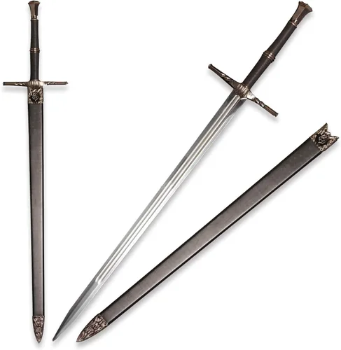 Vista 7 de Espada de acero plateado de Geralt de metal completo de 125cm/48.8 pulgadas, acero inoxidable, espada plateada de lobo blanco Aerondight hecha a