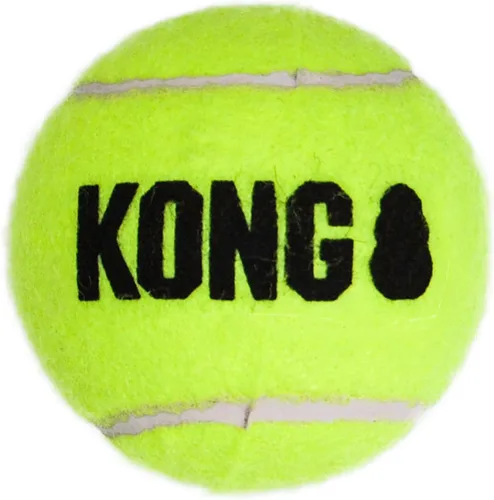 Vista 5 de KONG - Pelota Squeakair - Juguete para perros, pelota de tenis premium con suave chasquido, suave para los dientes (Pequeño (paquete de 6))