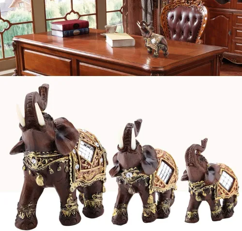 Vista 5 de Hilitand Lucky Wealth - Estatua de elefante, escultura de grano de madera de Feng Shui, decoración de escritorio para el hogar, regalo (L)