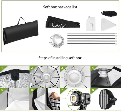 Vista 15 de GVM Kit de Iluminación para Estudio Fotográfico de 80W, Luz de Video LED con Softbox de Montaje Bowen de 23.6", Soporte de Trípode, Salida Continua