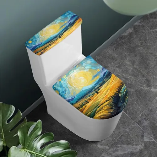 Vista 5 de Ystardream Juego de 2 fundas de inodoro y fundas de asiento de mar profundo, fundas de tapa de asiento de inodoro, fundas lavables para tanque