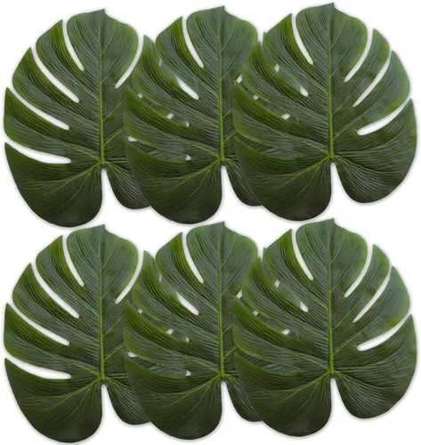 Vista 7 de Hojas verdes de 14 pulgadas, plantas de palma artificiales, hawaianas, zoológico, selva, playa, fiestas temáticas tropicales, decoraciones de hojas