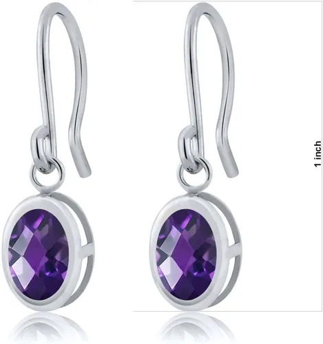 Vista 158 de Gem Stone King Aretes colgantes de plata de ley 925 de 0.276 x 0.197 in con piedra natal ovalada de alambre francés para mujer
