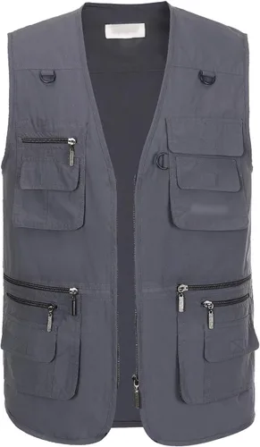 Vista 3 de Hbufnha Chaleco de viaje casual Safari para hombre, 16 bolsillos, chaleco de trabajo al aire libre, chaqueta sin mangas, chaqueta de pesca