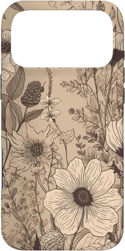 Vista 22 de Funda para iPhone 12 Pro Max Beige Tan Wildflower Floral Minimal Flower Boho