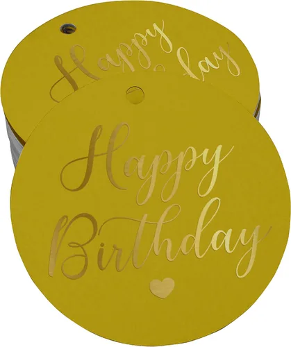Vista 10 de Etiqueta de papel para colgar con texto en inglés «Happy Birthday» (50 unidades)