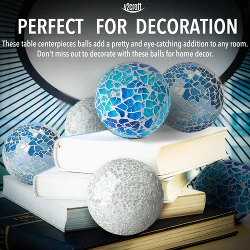 Vista 3 de Juego de 6 bolas decorativas de vidrio de 3 pulgadas, globo de esfera de mosaico para artículos del hogar, boda/cumpleaños, cuencos, jarrones