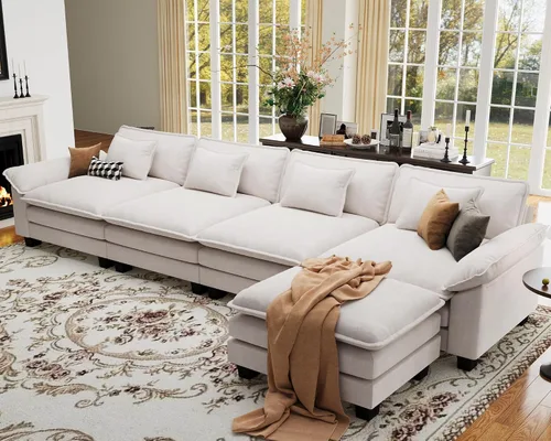 Vista 9 de Sofá modular de gran tamaño de 154 pulgadas, cómodo sofá en forma de U con 3 otomanas móviles, sofá moderno de felpilla de 7 plazas para sala