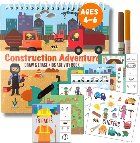 Vista 18 de Totebook Libro de Actividades Educativas de Viaje para Niños con Marcadores Lavables - Actividades de Auto y Avión, Juguetes Educativos para Niños