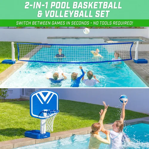 Vista 2 de GoSports Splash Hoop 2 en 1 - Juego de aro de baloncesto y red de voleibol