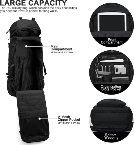 Vista 4 de Mardingtop - Mochila de 75L Molle para senderismo con estructura interna, con cubierta para la lluvia, para campamentos, viajes de mochilero, viajes