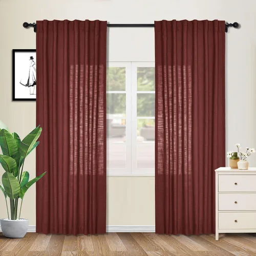 Vista 39 de cololeaf Cortinas de lino naturales de 63 pulgadas de largo, cortinas neutras con bolsillo para barra, pestaña trasera, oscurecimiento de la Aqua