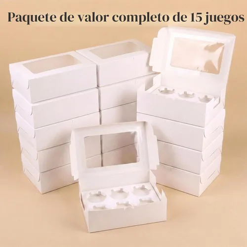 Vista 7 de VGOODALL 6 cajas blancas para cupcakes, 15 contenedores para cupcakes blanco-1
